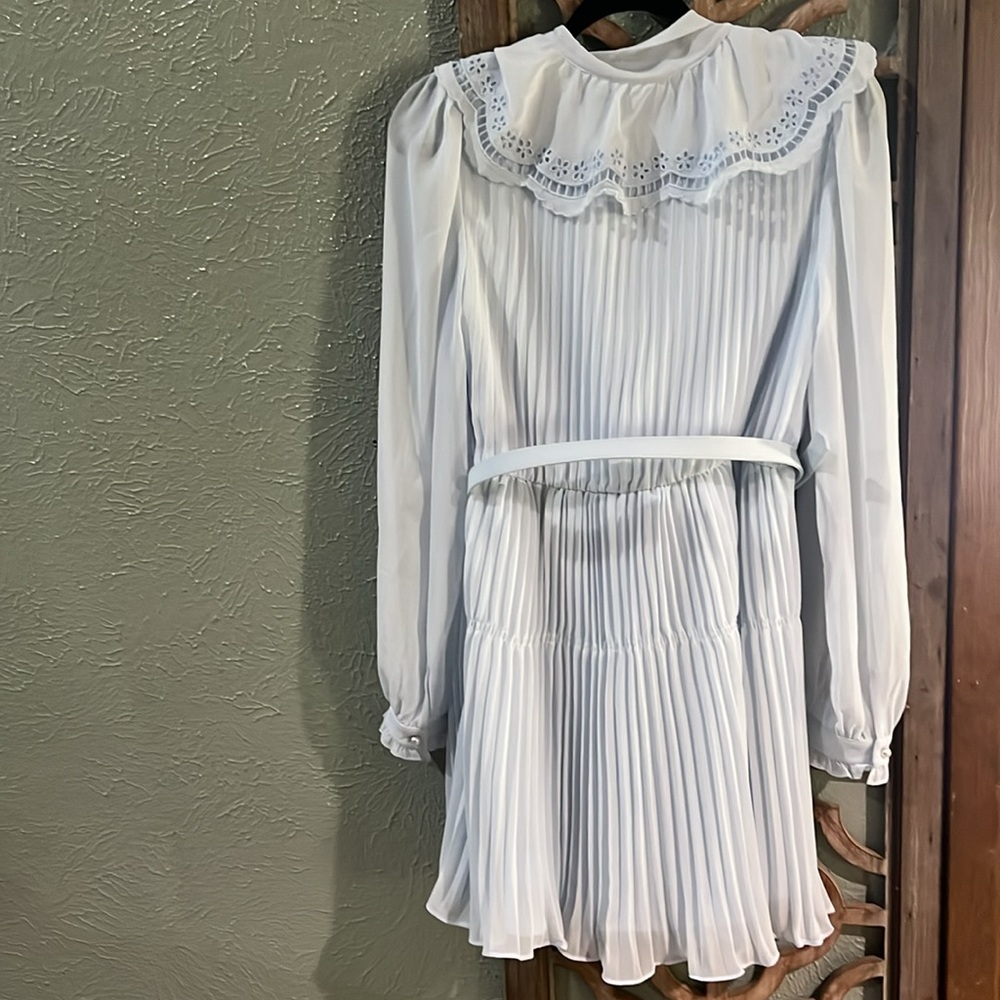 SELF-PORTRAIT Broderie Collar Chiffon Mini Dress In Light Blue - Picture 7 of 8
